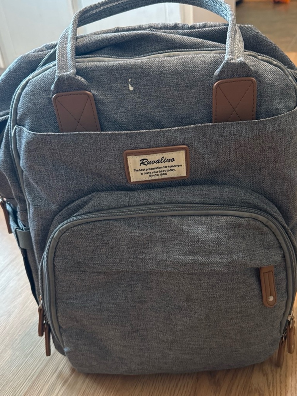 Ruvalino Gray Kids Backpack with Brown Accents